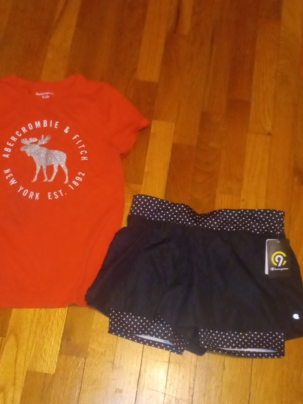 Abercrombie & Fitch Kids Red Moose tee. and NWT Champion shorts, girl XL
